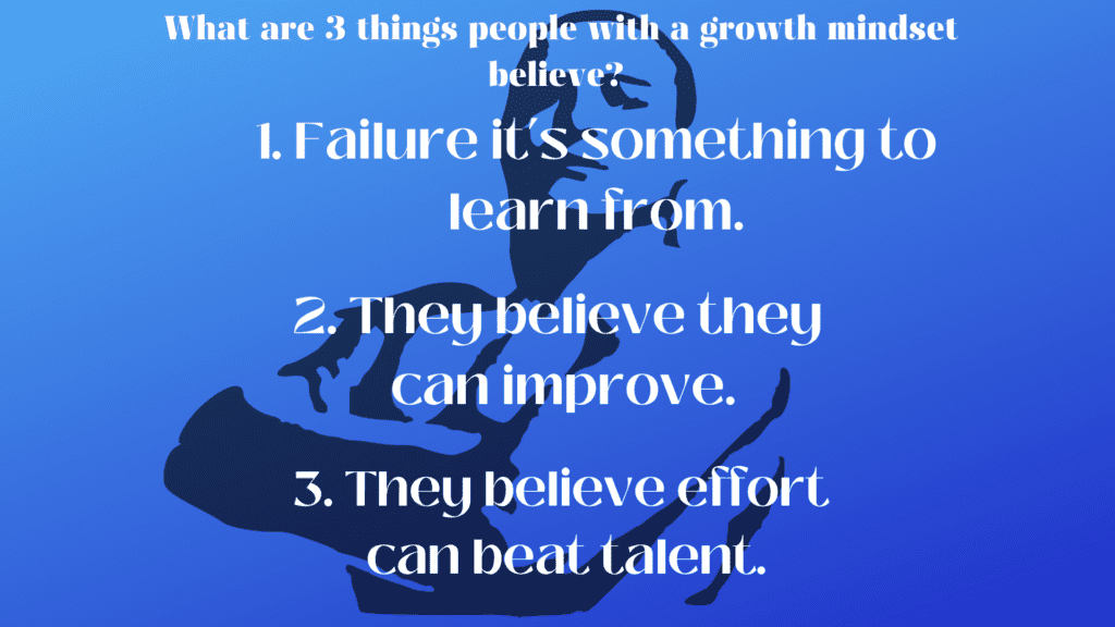 What are 3 things people with a growth mindset believe?